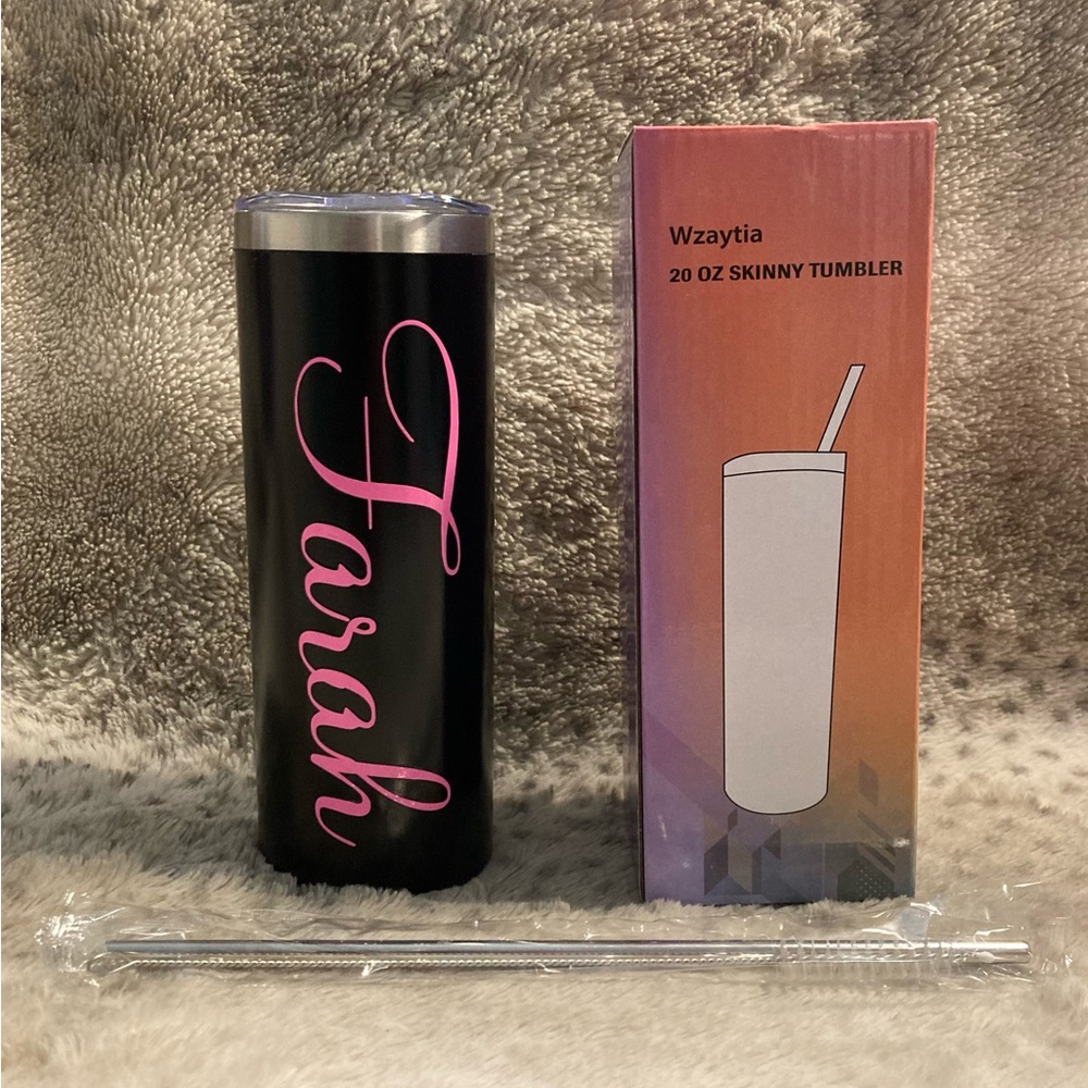 LAST 5 LEFT . Personalized tumbler with Box, Metal Straw, & Straw Cleaner - Picture 1 of 16